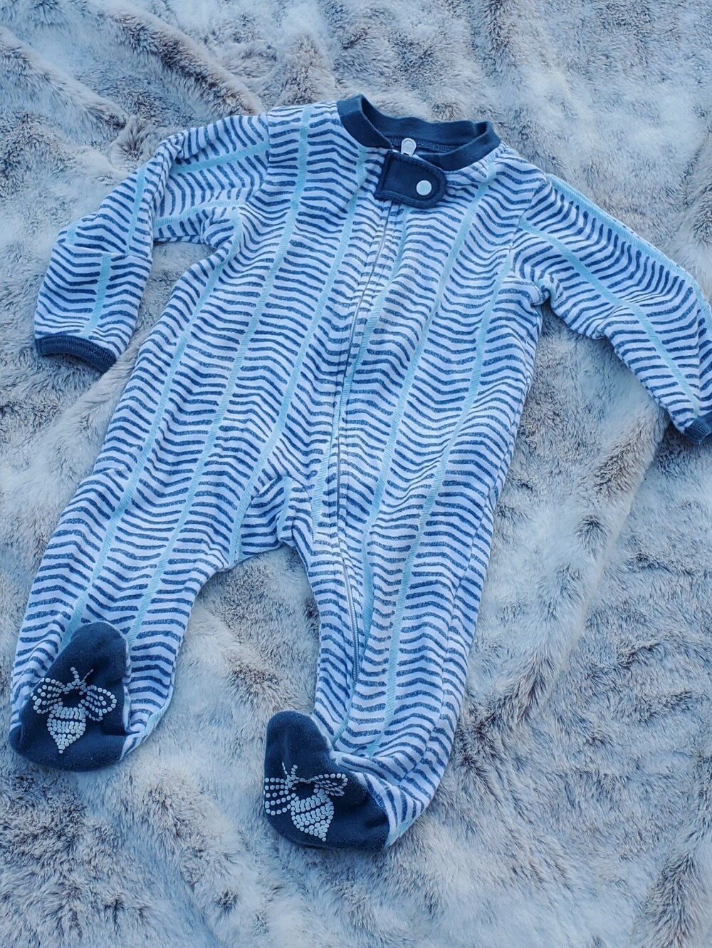 Burt's Bees Baby Blue Striped One-Piece Footed Pajamas
